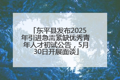 东平县发布2025年引进急需紧缺优秀青年人才初试公告，5月30日开展面谈