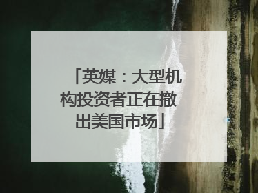 英媒：大型机构投资者正在撤出美国市场